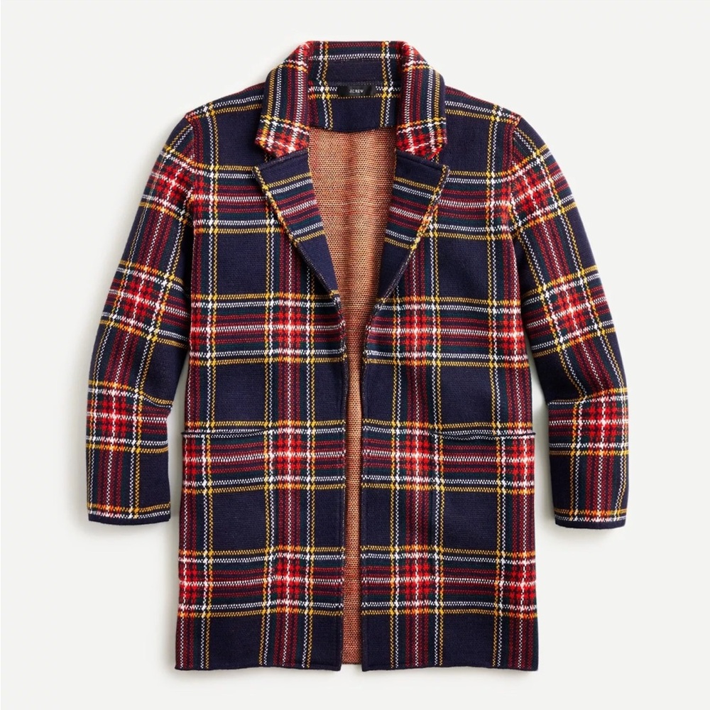 J Crew Sophie open-front sweater-blazer in black Stewart tartan size Small